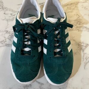 Adidas Gazelle Green Suede Sneakers with White Stripes
